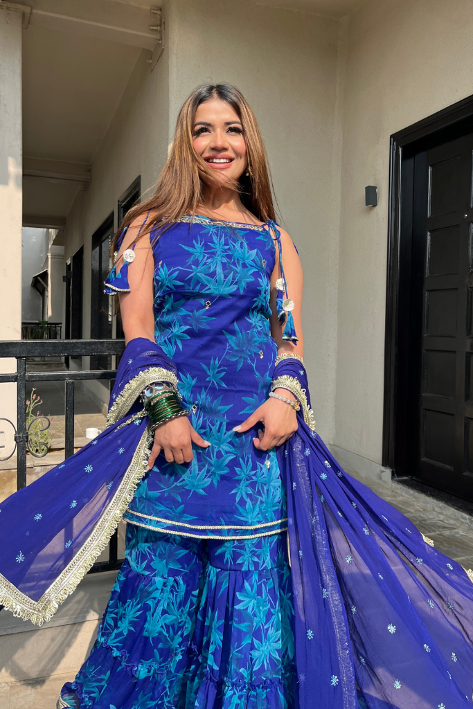 Blue Blossom Sharara Set