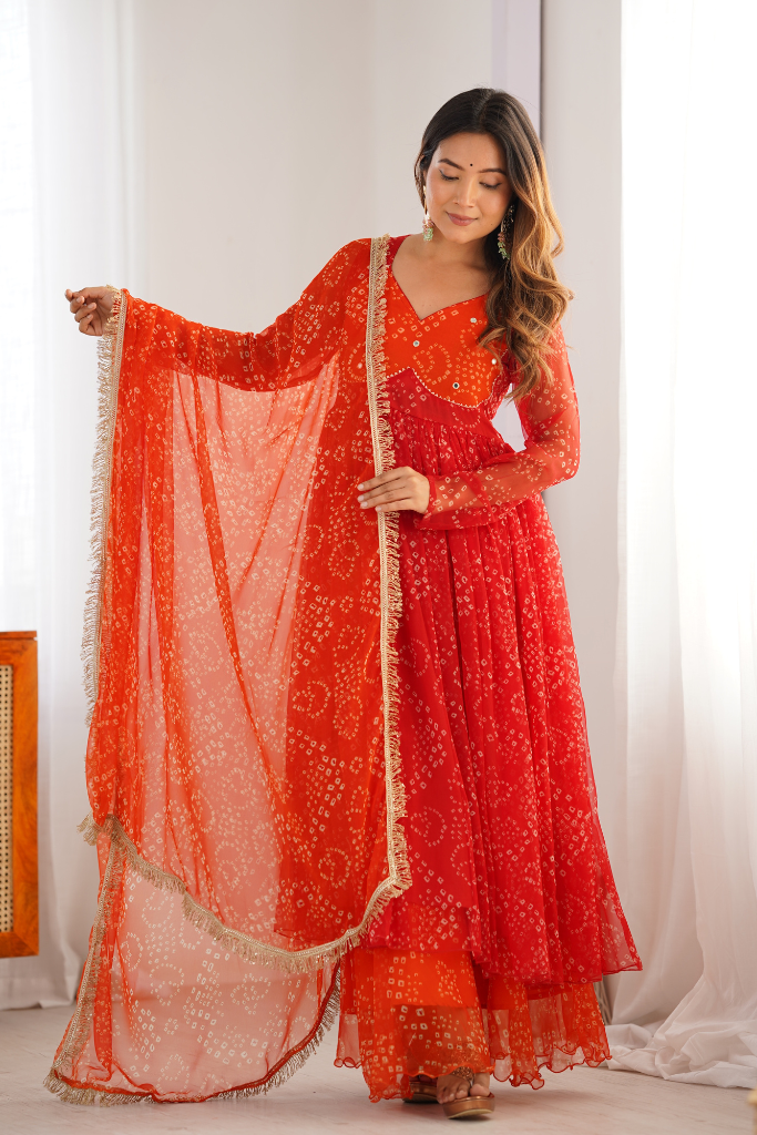Saffron Bandhni Anarkali Set