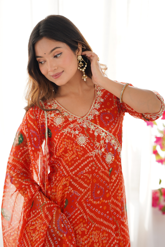 Sindoori Bandhani Anarkali Set