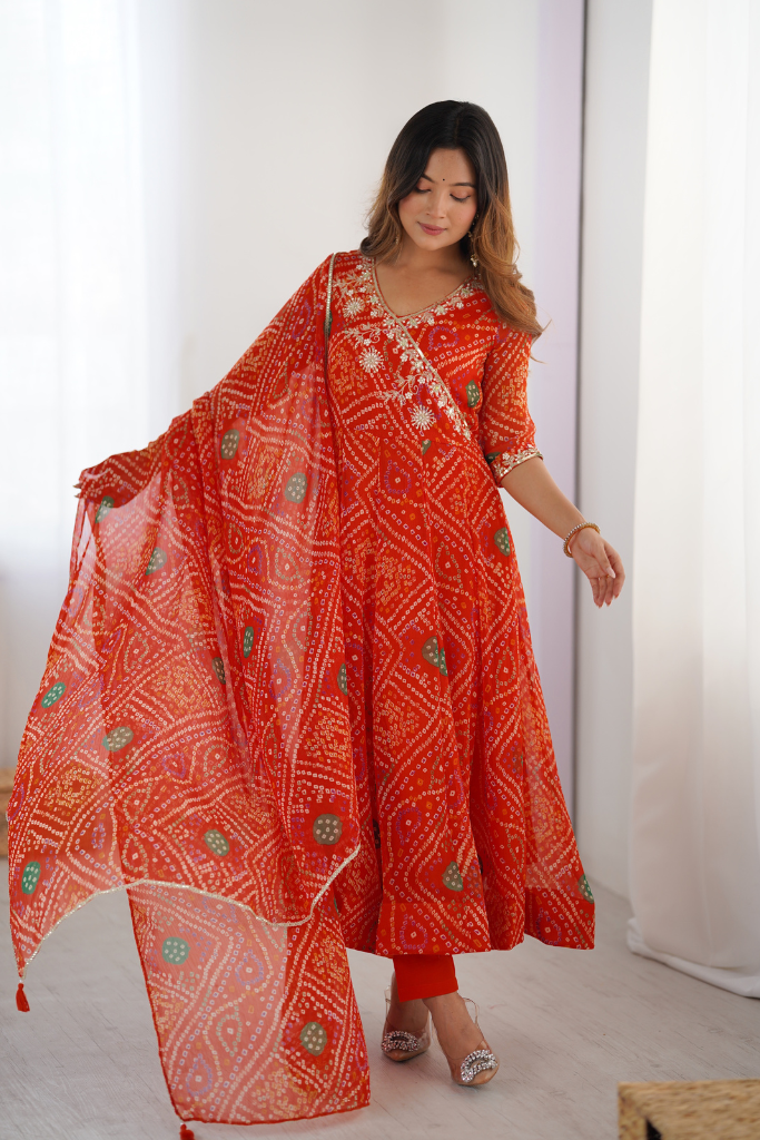 Sindoori Bandhani Anarkali Set