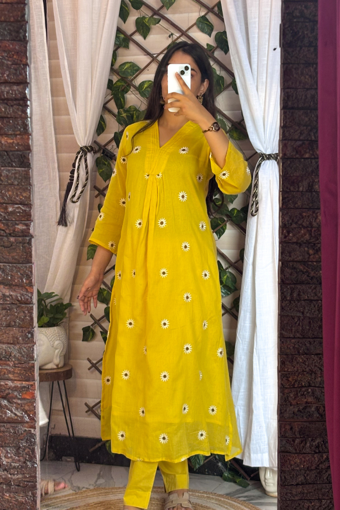 Yellow Sunflower Kurta Set