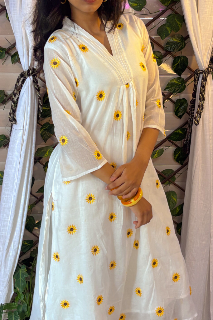 White Sunflower Kurta Set