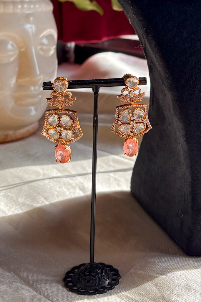 Peach Kundan Panna Necklace Set
