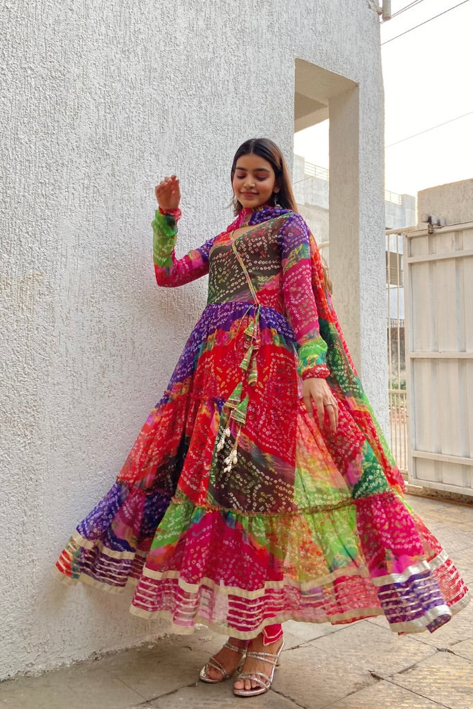 chiffon bandhani dress Bandhani Print Chiffon Anarkali Suit Gracious You