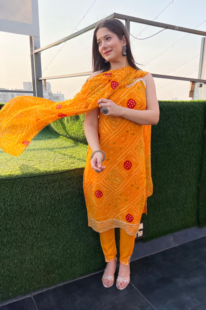 silk bandhani dress design Bandhani Silk Dress