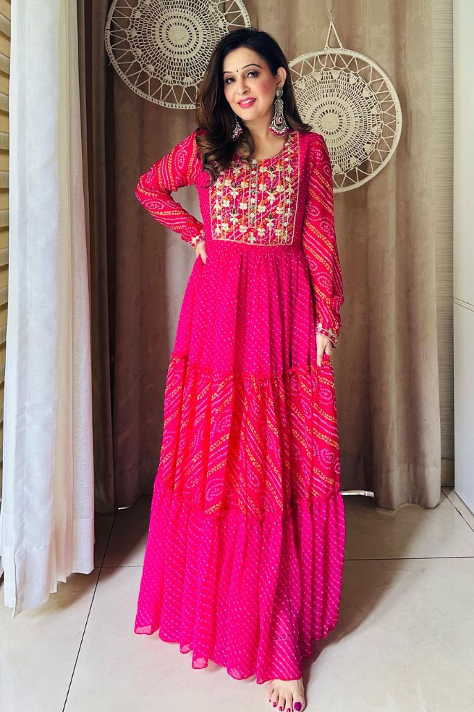 Anjan Handwork Bandhani Gown Mirayaz Anjan Handwork Bandhani Gown Mirayaz