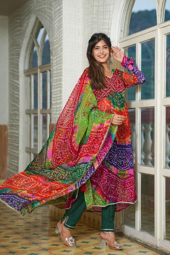 Rangrez Chiffon Bandhani Set