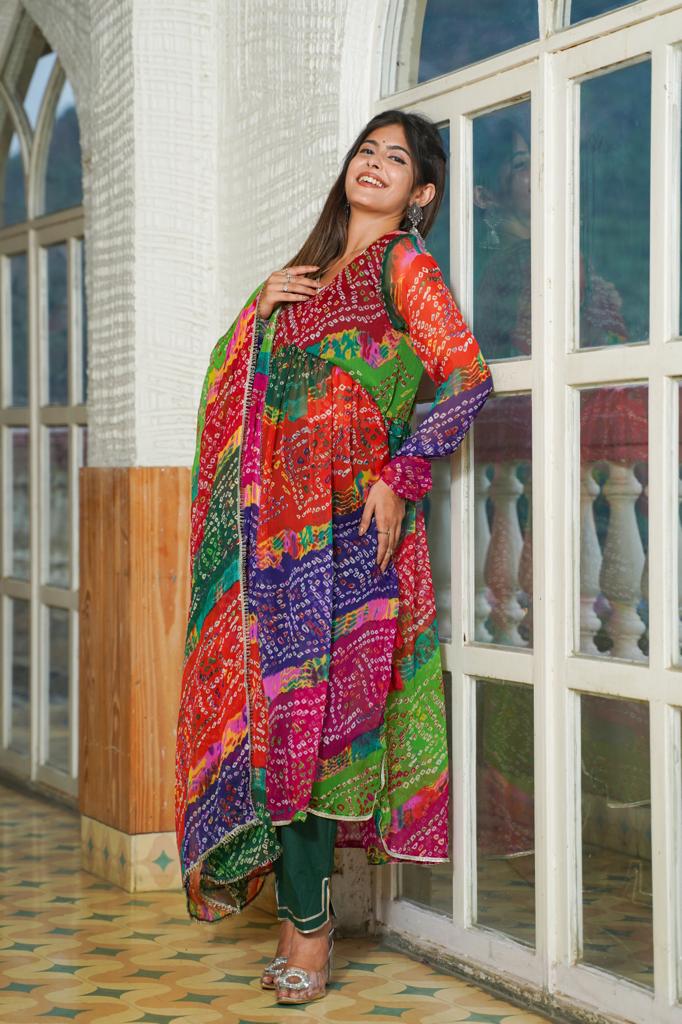 Rangrez Chiffon Bandhani Set