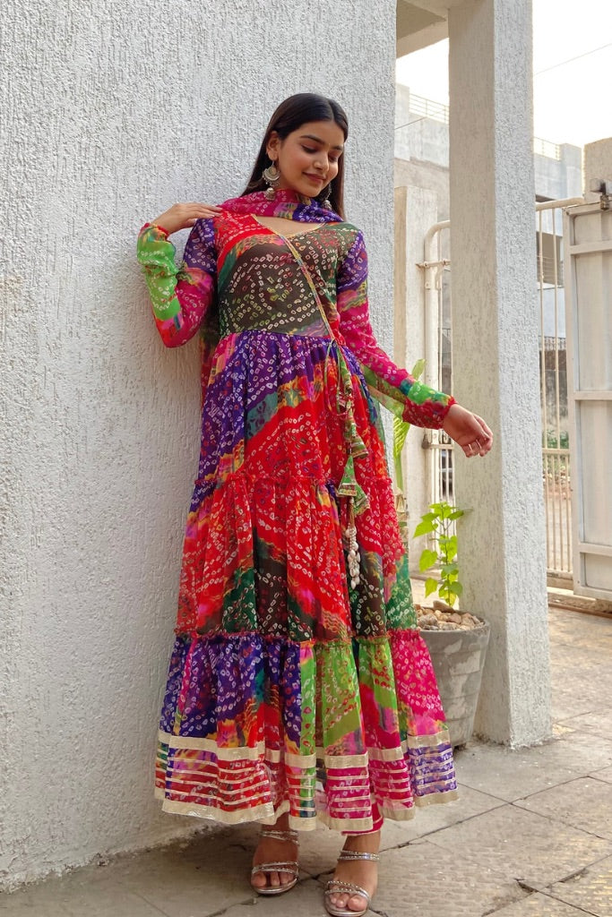 Satrangi Bandhani Anarkali Set