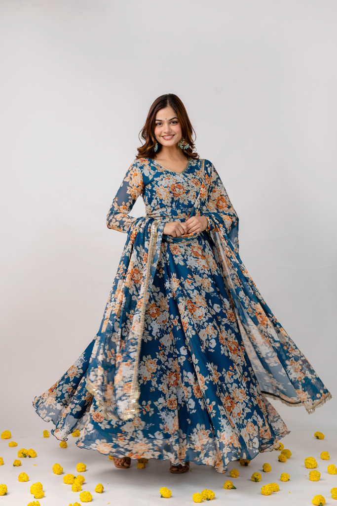 Neelima Chiffon Floral Skirt Set