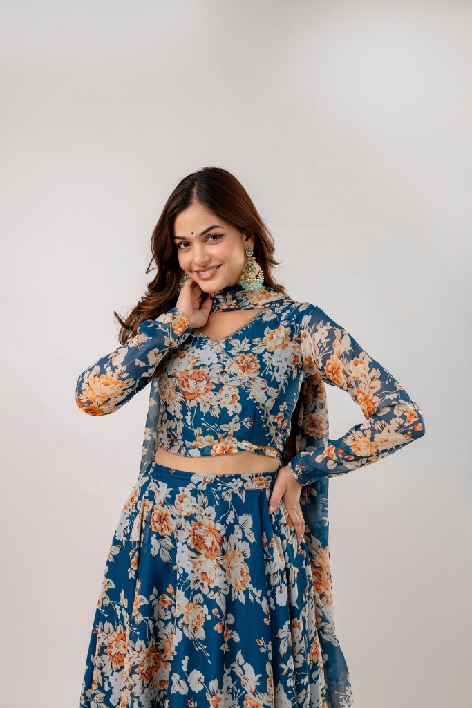 Neelima Chiffon Floral Skirt Set