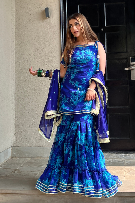 Blue Blossom Sharara Set