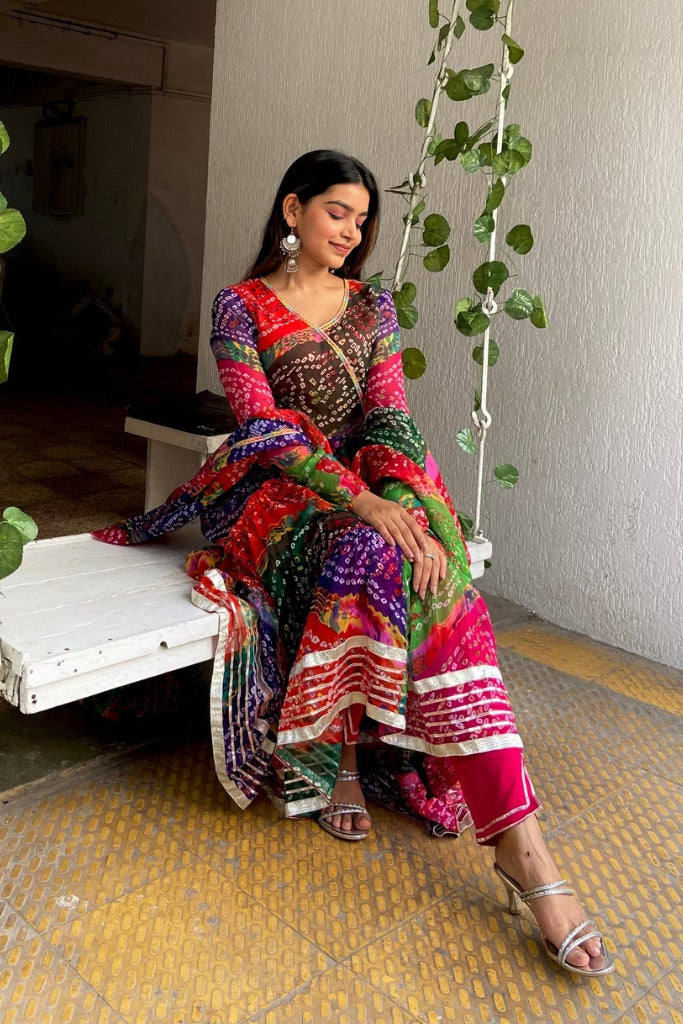 Satrangi Bandhani Anarkali Set