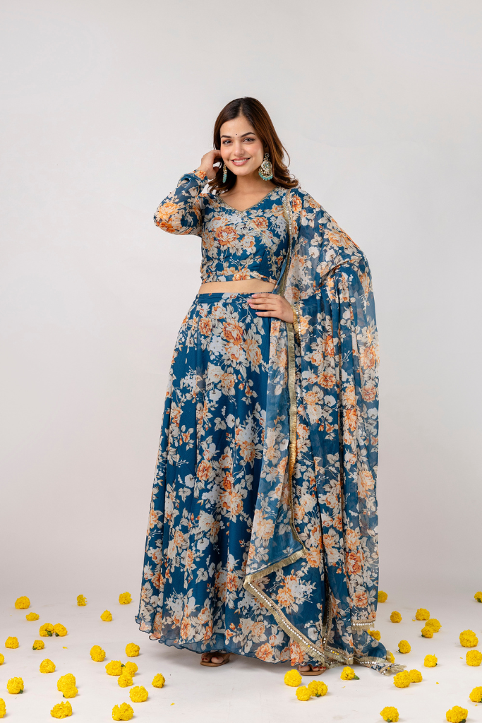 Neelima Chiffon Floral Skirt Set