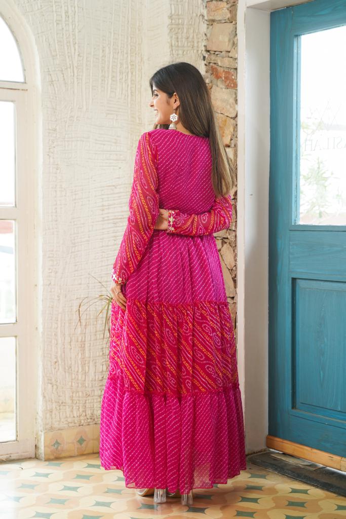 Anjan Handwork Bandhani Gown