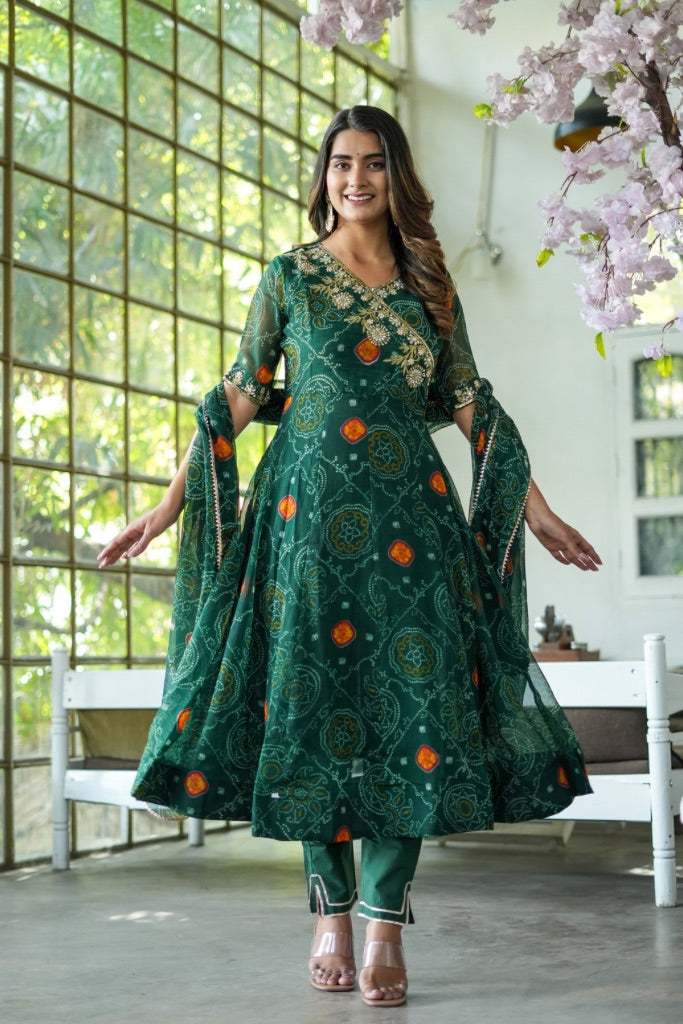 Jhilmil Bandhni Anarkali Set