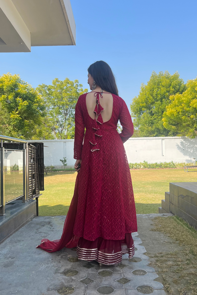 Shabnami Chikankari Anarkali Sharara Set