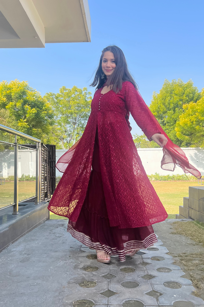 Shabnami Chikankari Anarkali Sharara Set