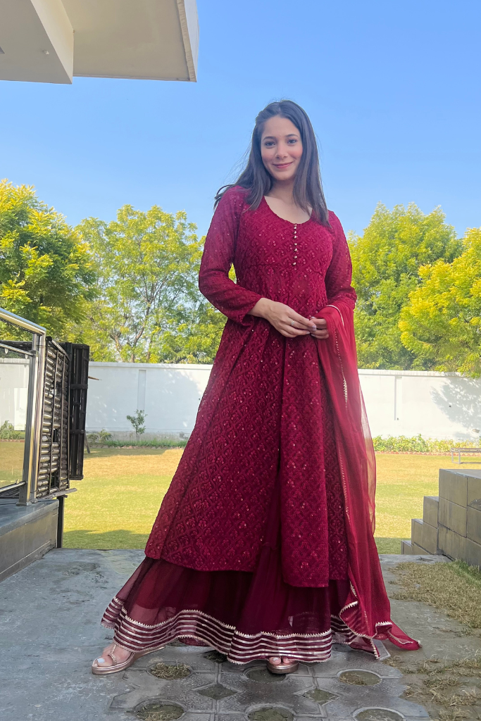 Shabnami Chikankari Anarkali Sharara Set