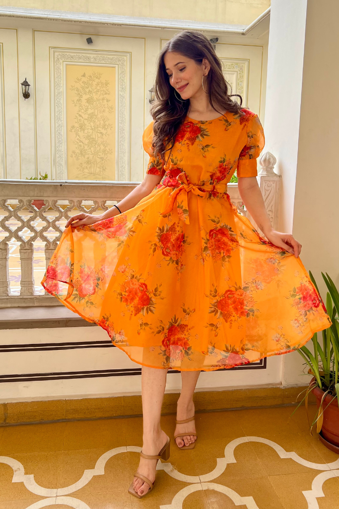 Marigold Floral Organza Dress