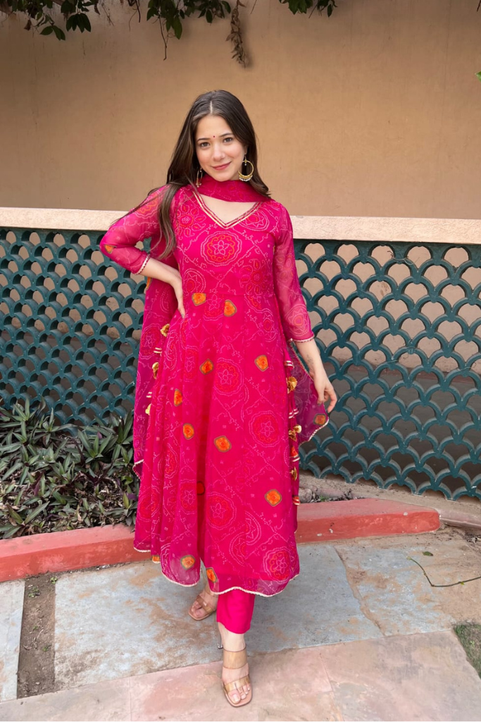 Zaria Bandhani Anarkali Set