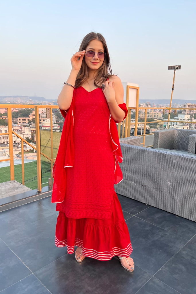 Scarlet Chikankari Sharara Set