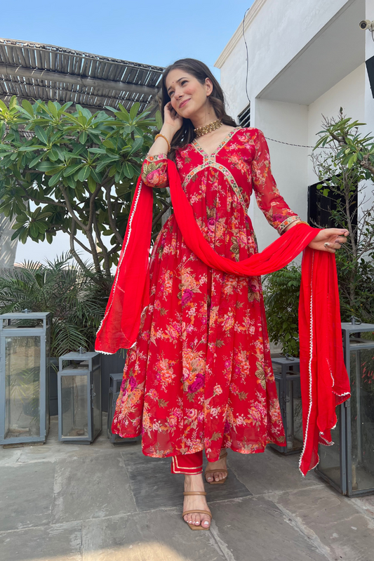 Hiraya Floral Chiffon Anarkali Set