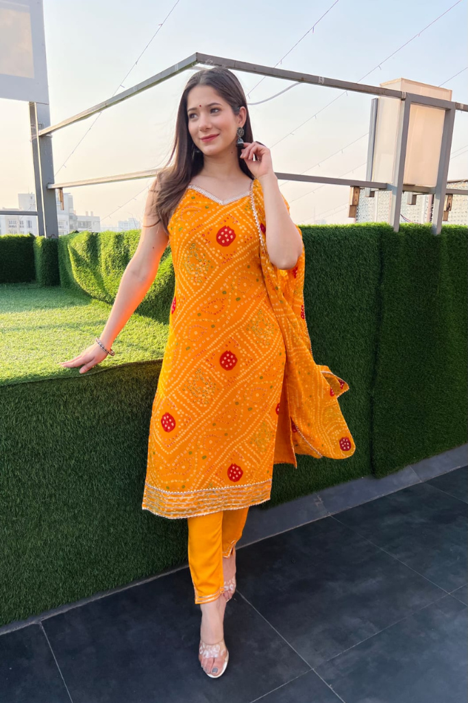 Yellow Bandhani Suit Set