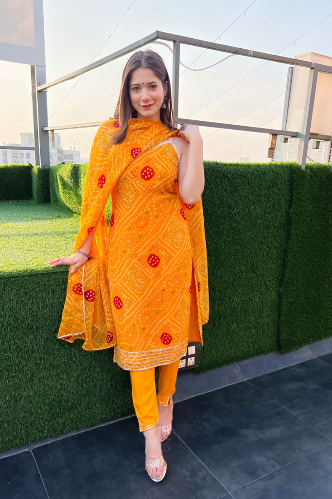 Yellow Bandhani Suit Set