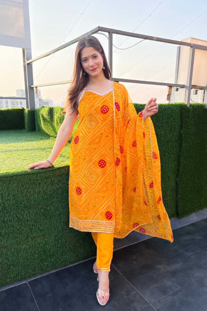 Yellow Bandhani Suit Set