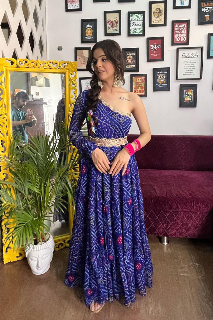 Jiana One Shoulder Bandhani Gown Mirayaz Jiana One Shoulder Bandhani Gown Mirayaz