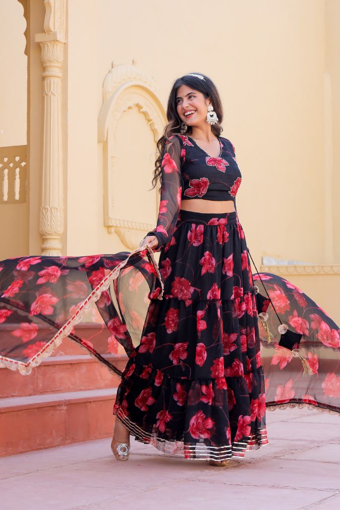 Noor Chiffon Floral Skirt Set