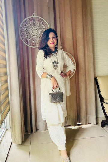 Chand Ivory White Chikankari Set