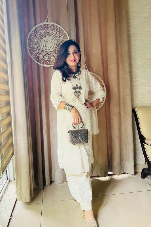 Chand Ivory White Chikankari Set