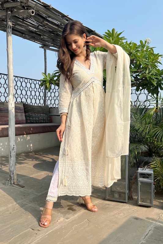 Falak Ivory White Chikankari Set