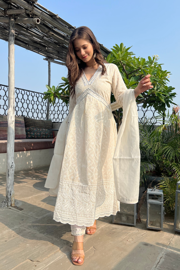 Falak Ivory White Chikankari Set