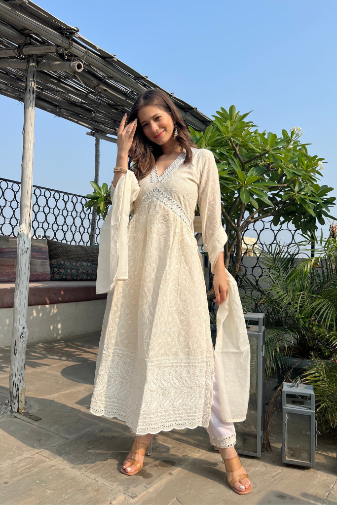 Falak Ivory White Chikankari Set