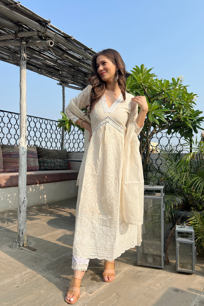 Falak Ivory White Chikankari Set