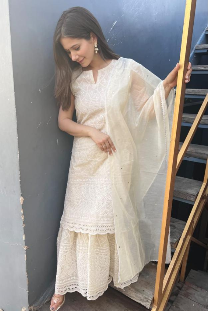 Haseen Ivory White Chikankari Sharara Set