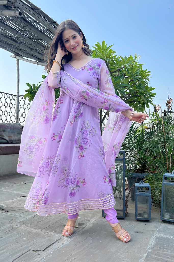 Lavender Organza Anarkali Set