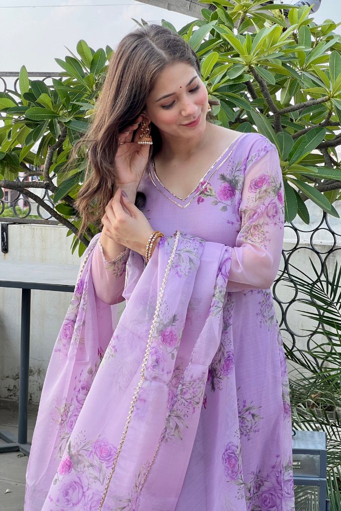 Lavender Organza Anarkali Set