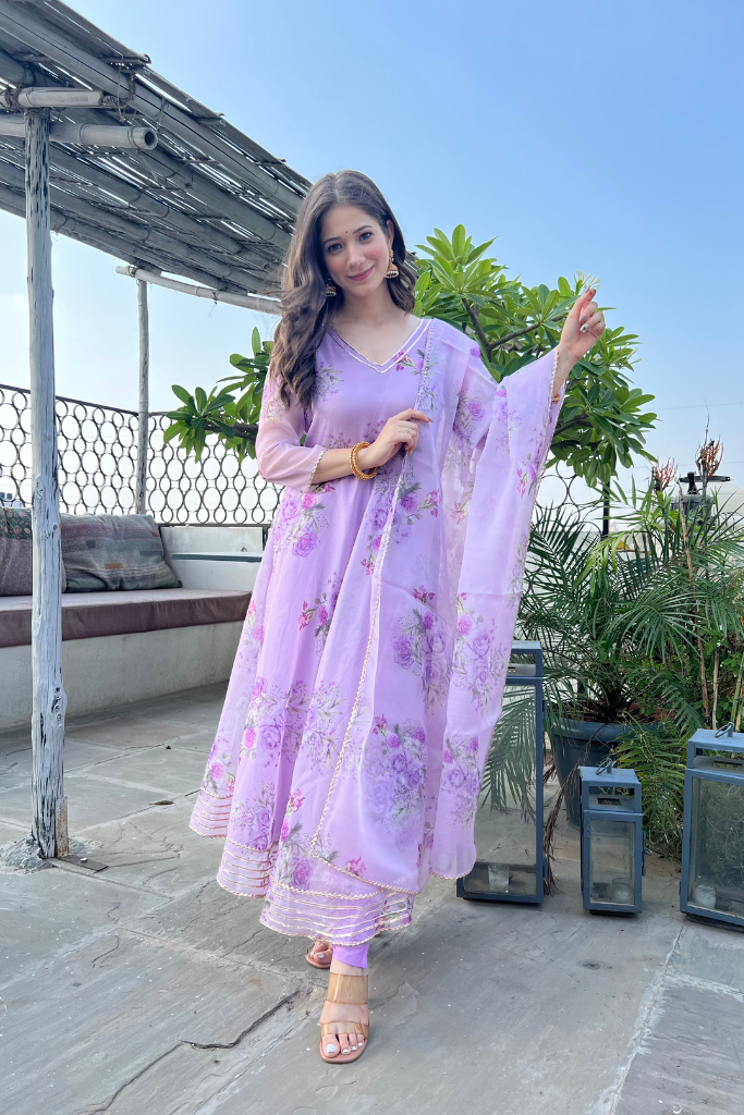 Lavender Organza Anarkali Set