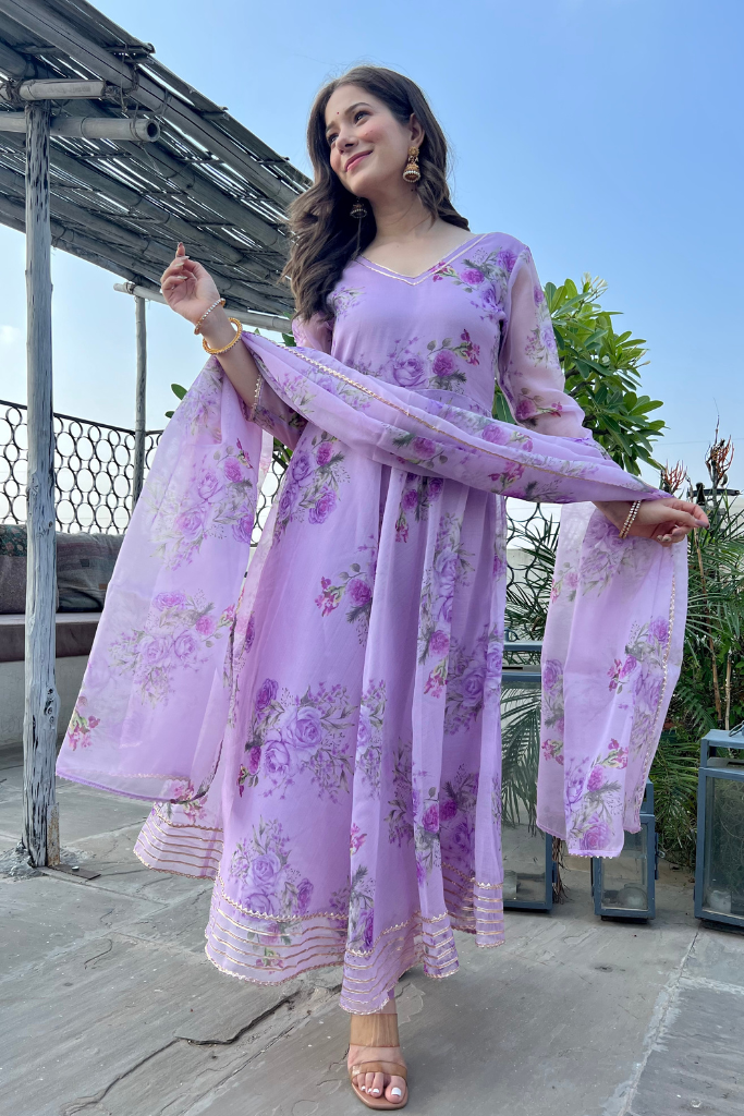 Lavender Organza Anarkali Set