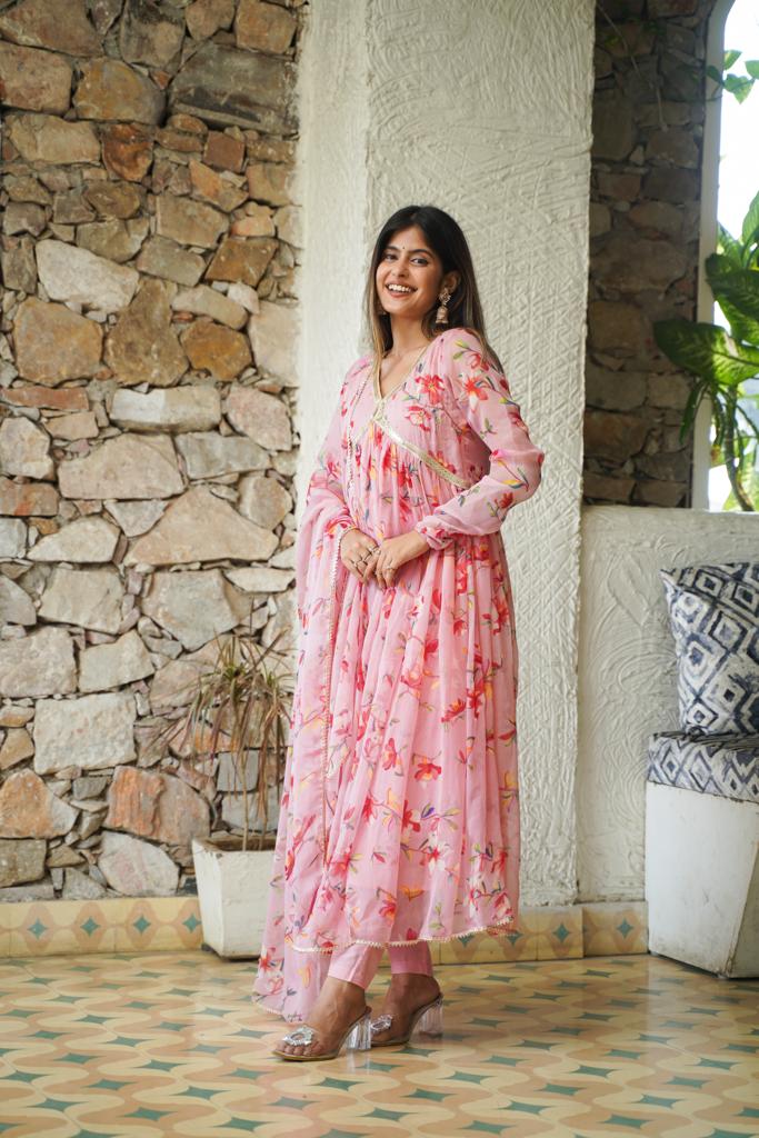 Gulaabi Floral Anarkali Set