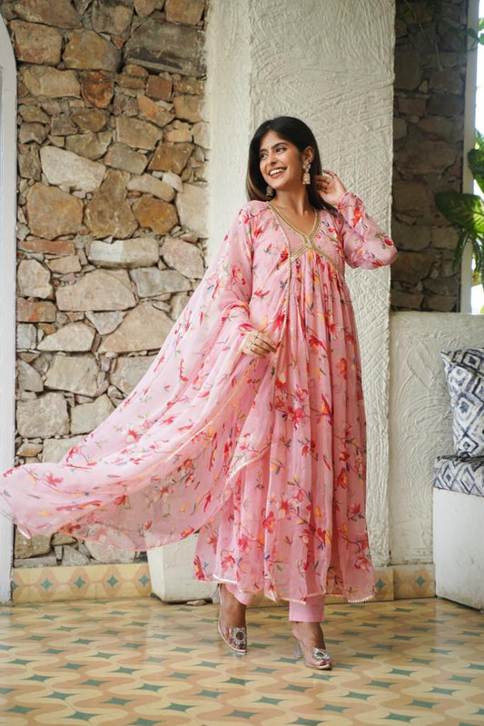 Gulaabi Floral Anarkali Set