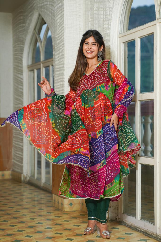 Rangrez Chiffon Bandhani Set